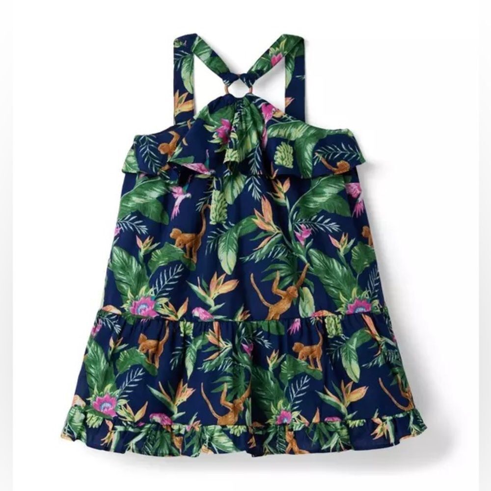 Janie & Jack Tropical Jungle Ruffle Halter Dress size 5 EUC